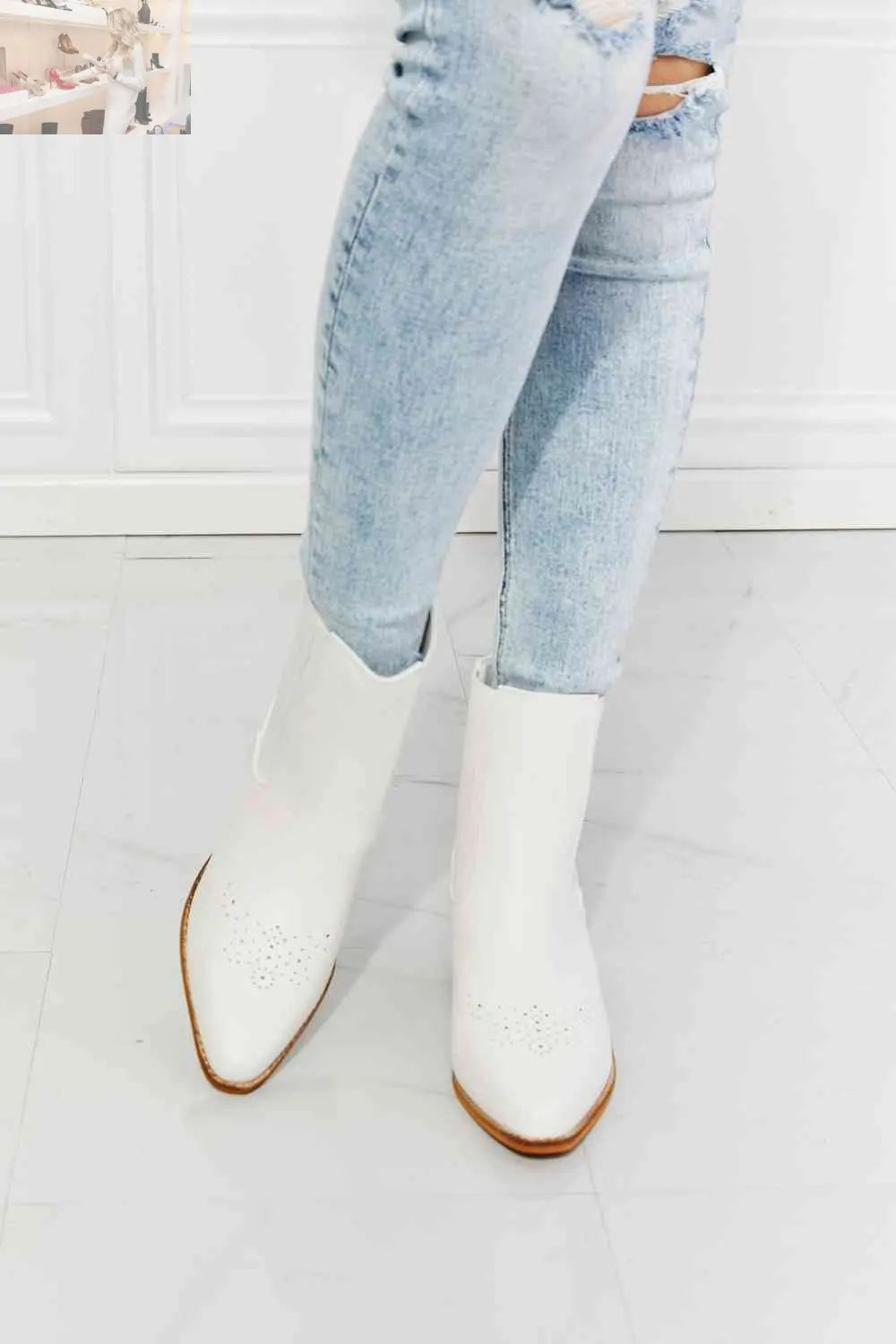 MMShoes Love the Journey Stacked Heel Chelsea Boot in White - MegaSuperStar