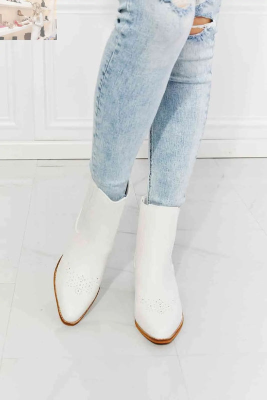 MMShoes Love the Journey Stacked Heel Chelsea Boot in White - MegaSuperStar