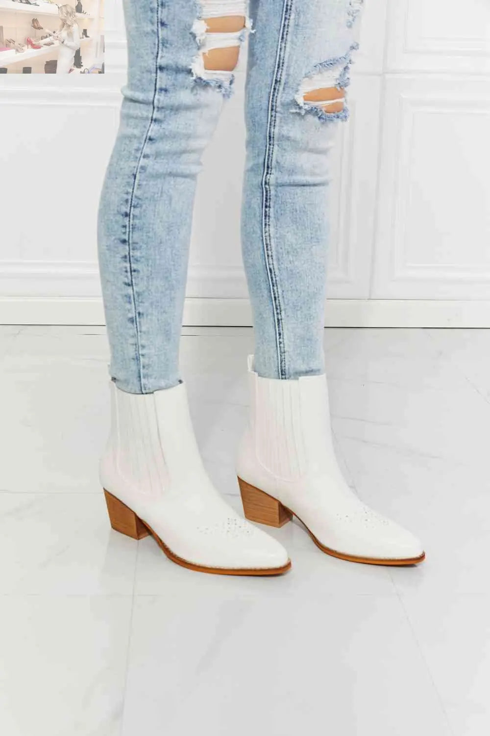 MMShoes Love the Journey Stacked Heel Chelsea Boot in White - MegaSuperStar