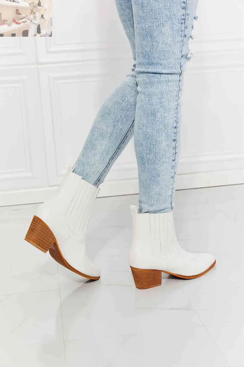 MMShoes Love the Journey Stacked Heel Chelsea Boot in White - MegaSuperStar