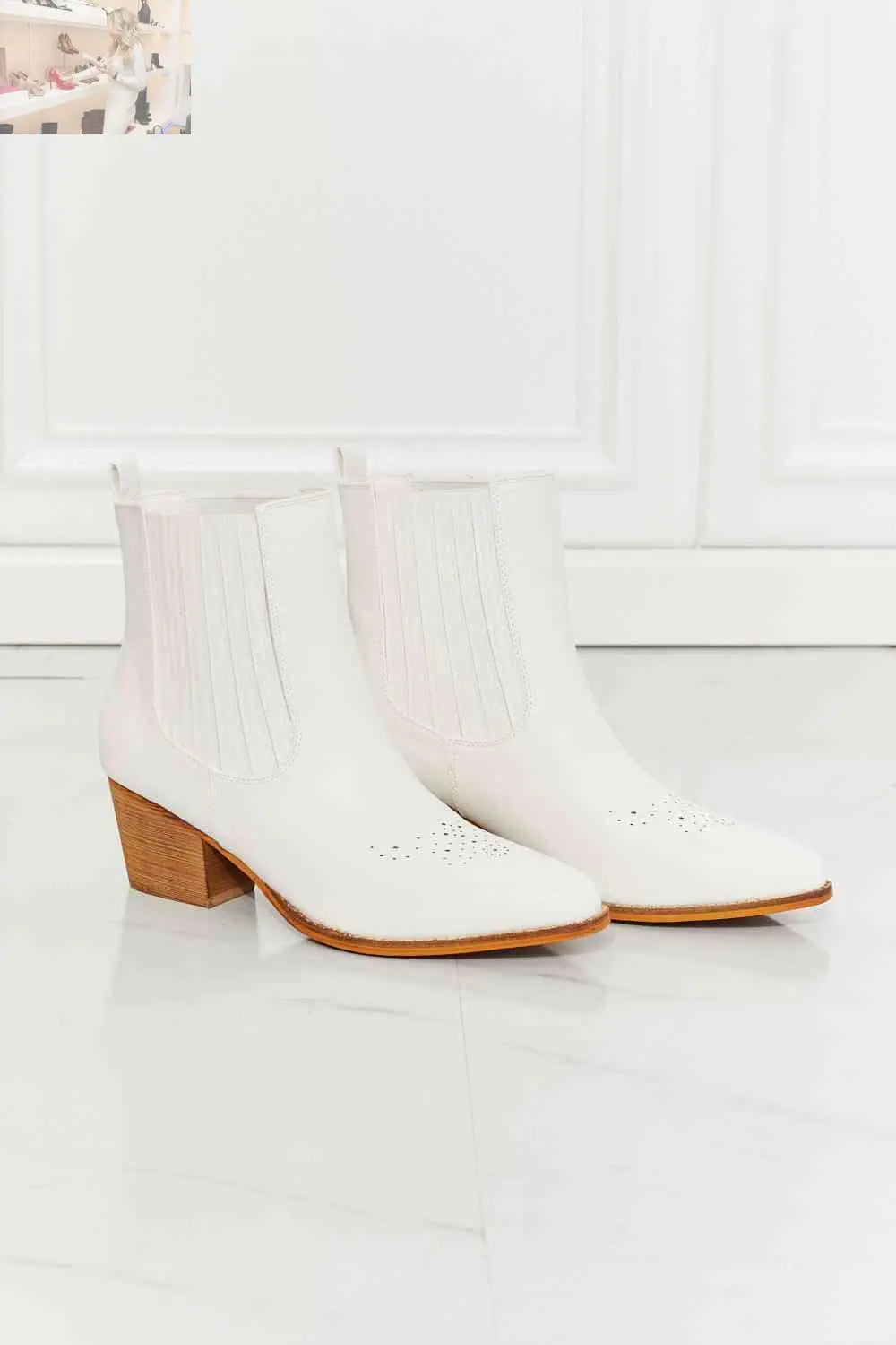 MMShoes Love the Journey Stacked Heel Chelsea Boot in White - MegaSuperStar