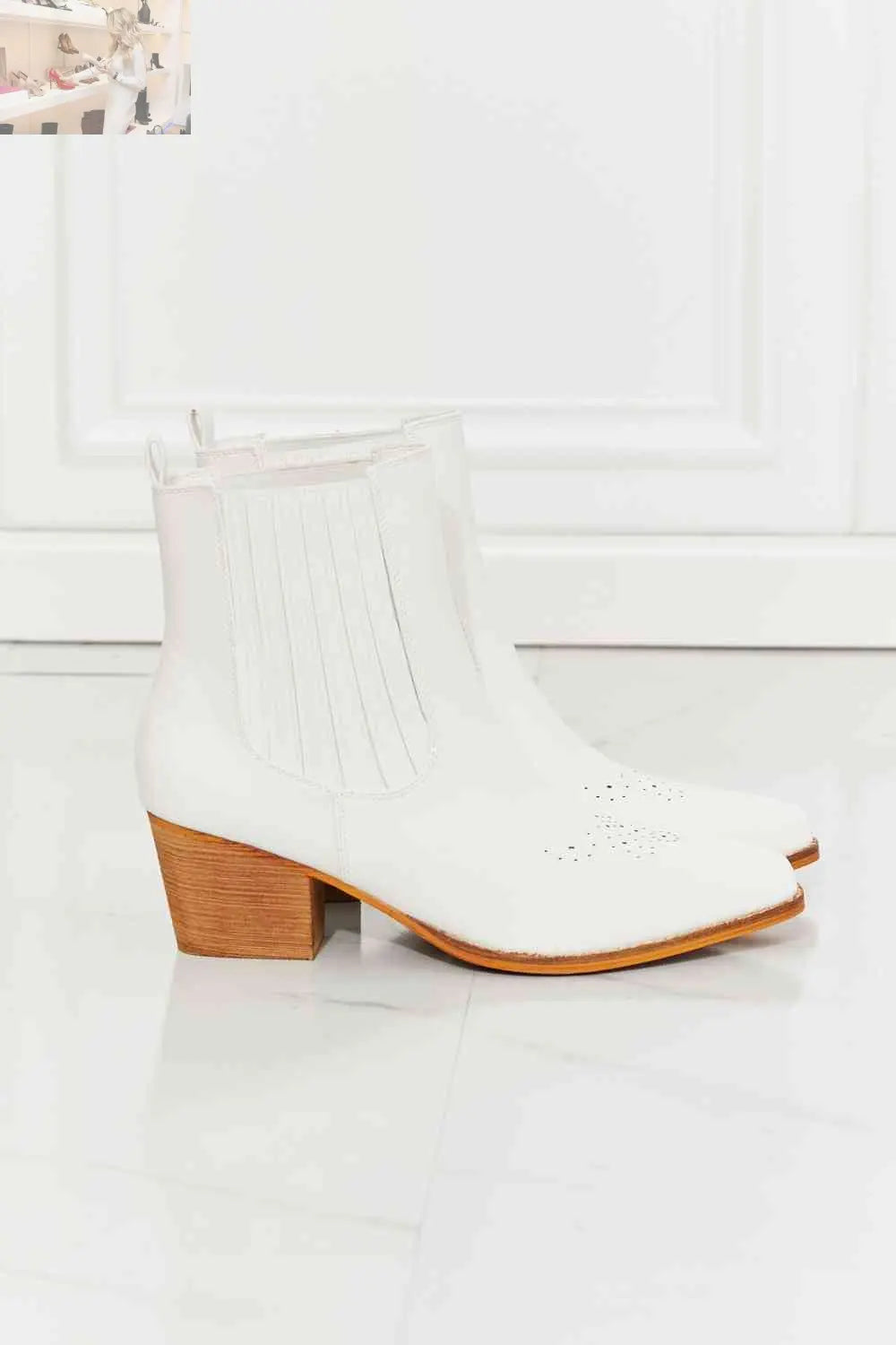 MMShoes Love the Journey Stacked Heel Chelsea Boot in White - MegaSuperStar