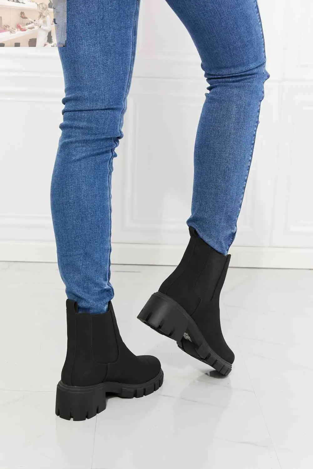 MMShoes Work For It Matte Lug Sole Chelsea Boots in Black - MegaSuperStar