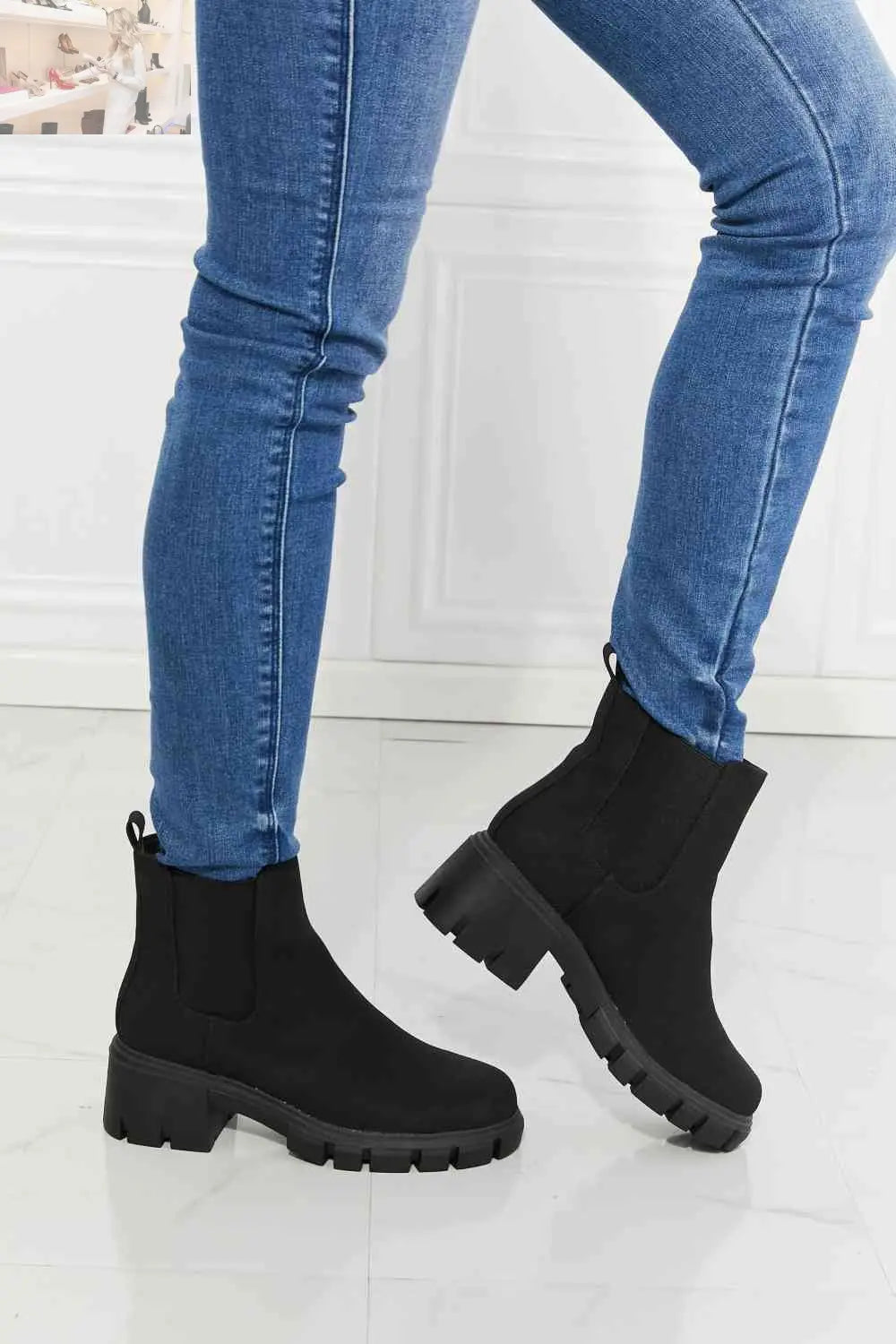 MMShoes Work For It Matte Lug Sole Chelsea Boots in Black - MegaSuperStar