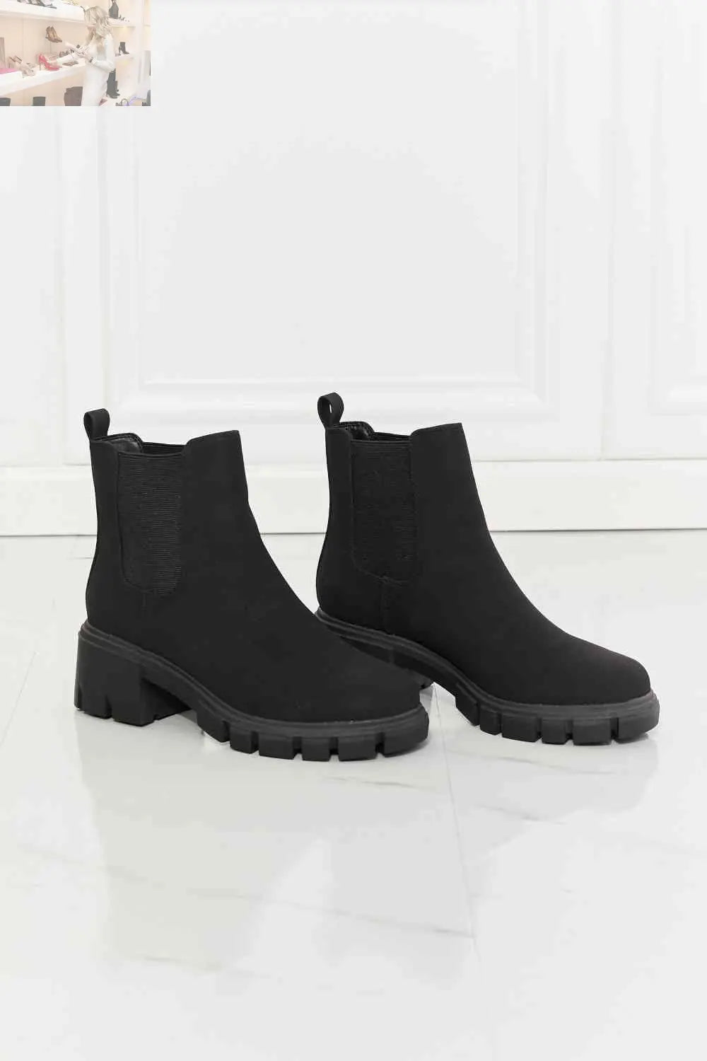 MMShoes Work For It Matte Lug Sole Chelsea Boots in Black - MegaSuperStar