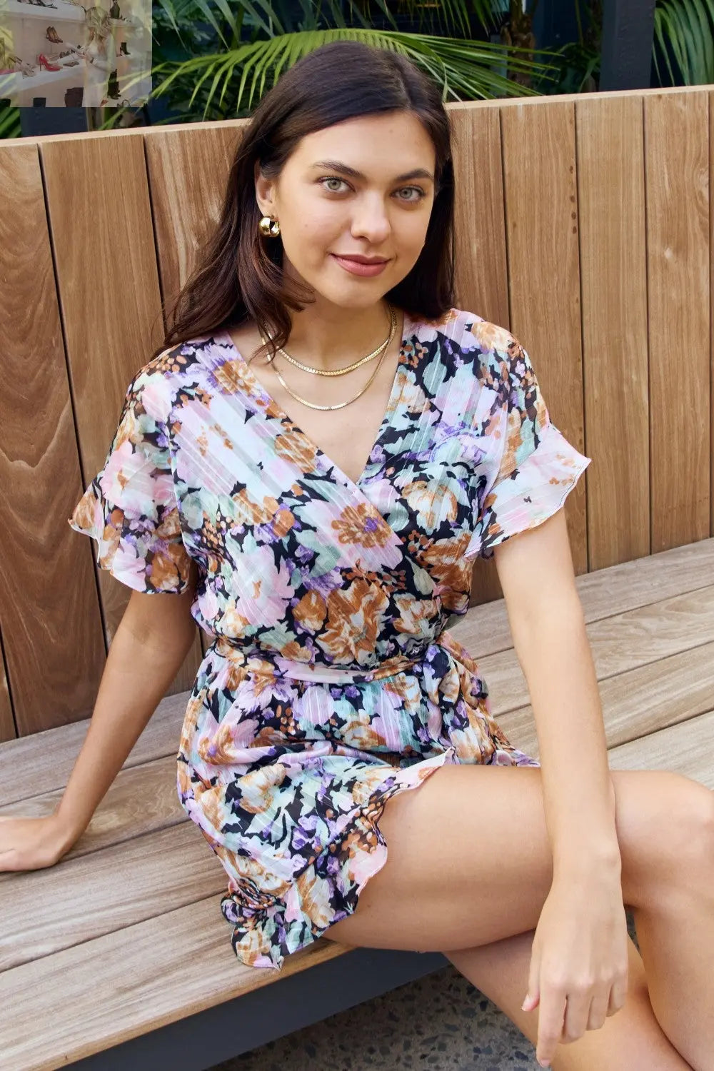 Petal Dew Full Size Floral Tie Belt Ruffled Romper - MegaSuperStar