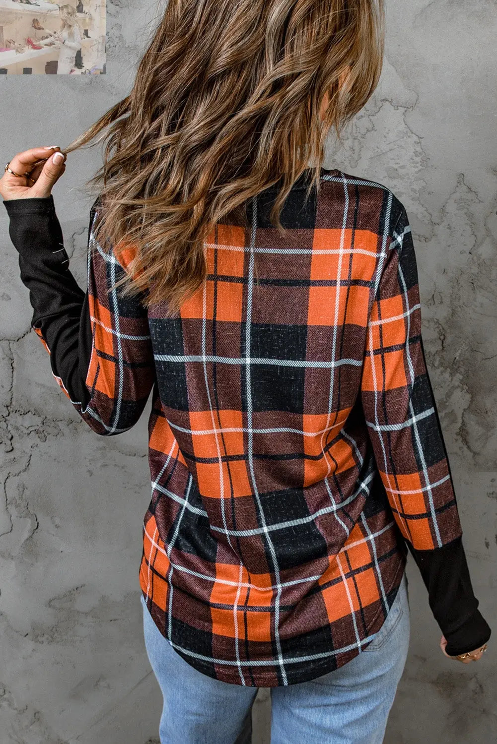 Plaid Color Block Long Sleeve Top - MegaSuperStar