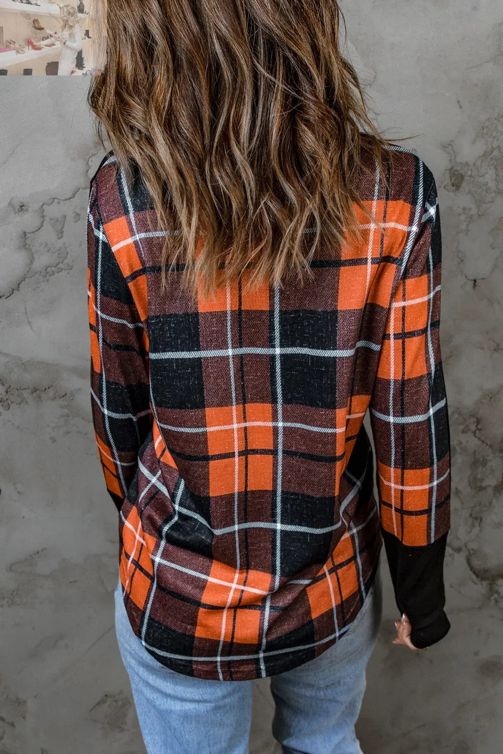 Plaid Color Block Long Sleeve Top - MegaSuperStar