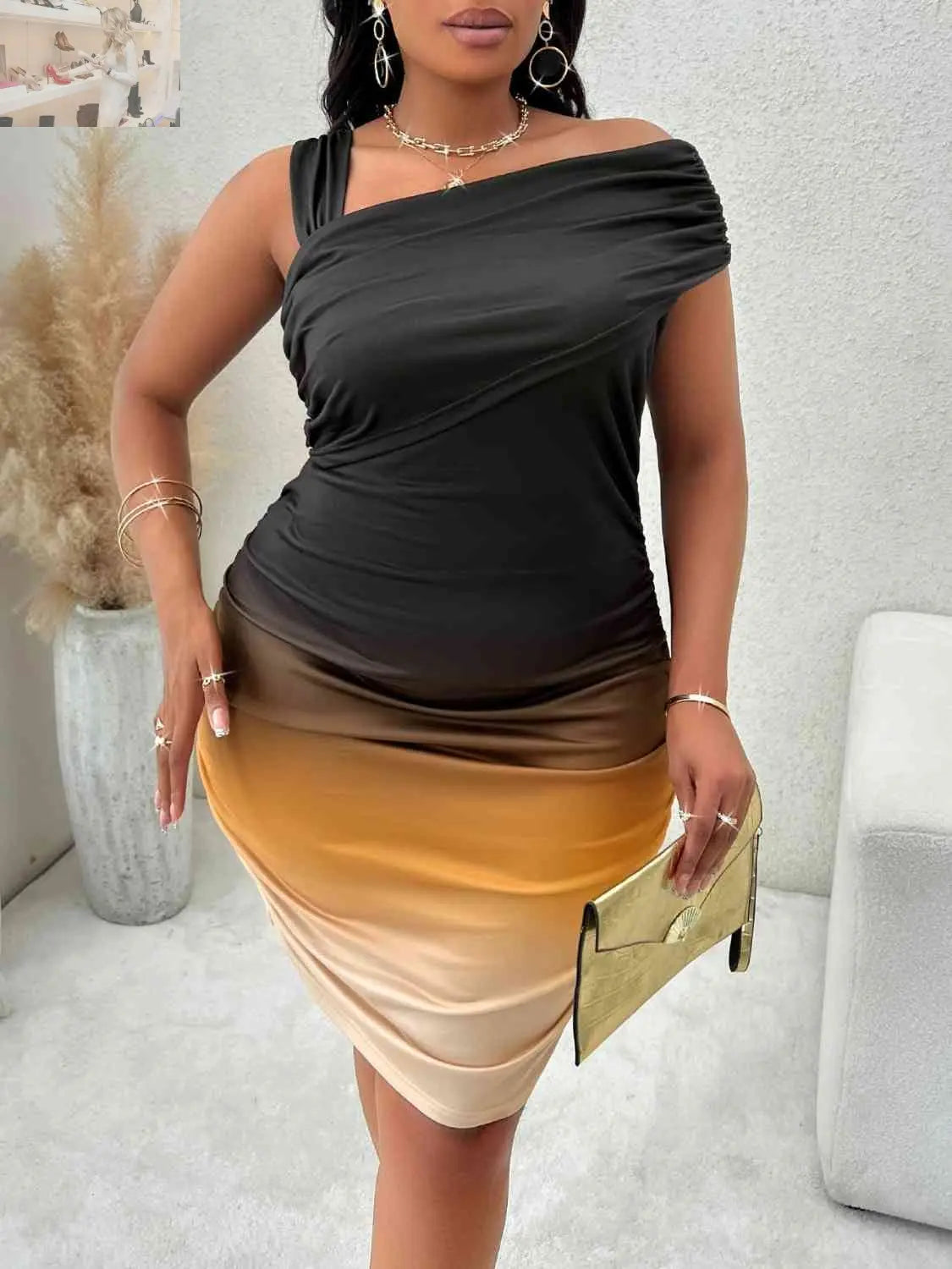 Plus Size Asymmetrical Neck Bodycon Dress - MegaSuperStar