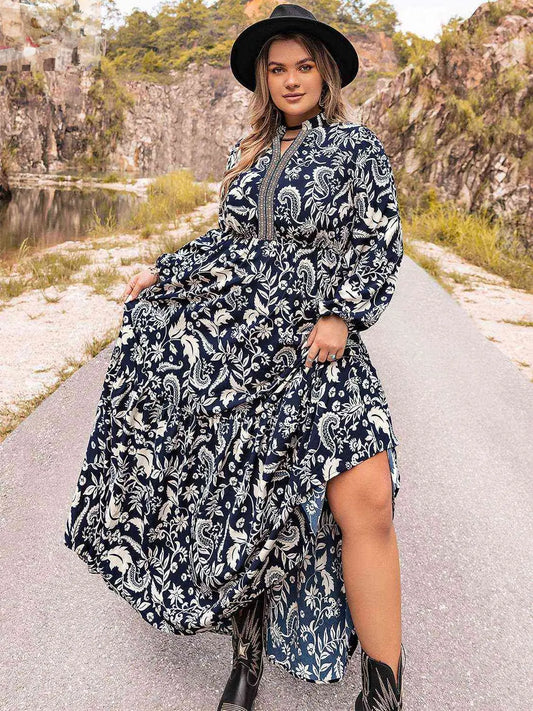 Plus Size Long Sleeve Maxi Dress - MegaSuperStar