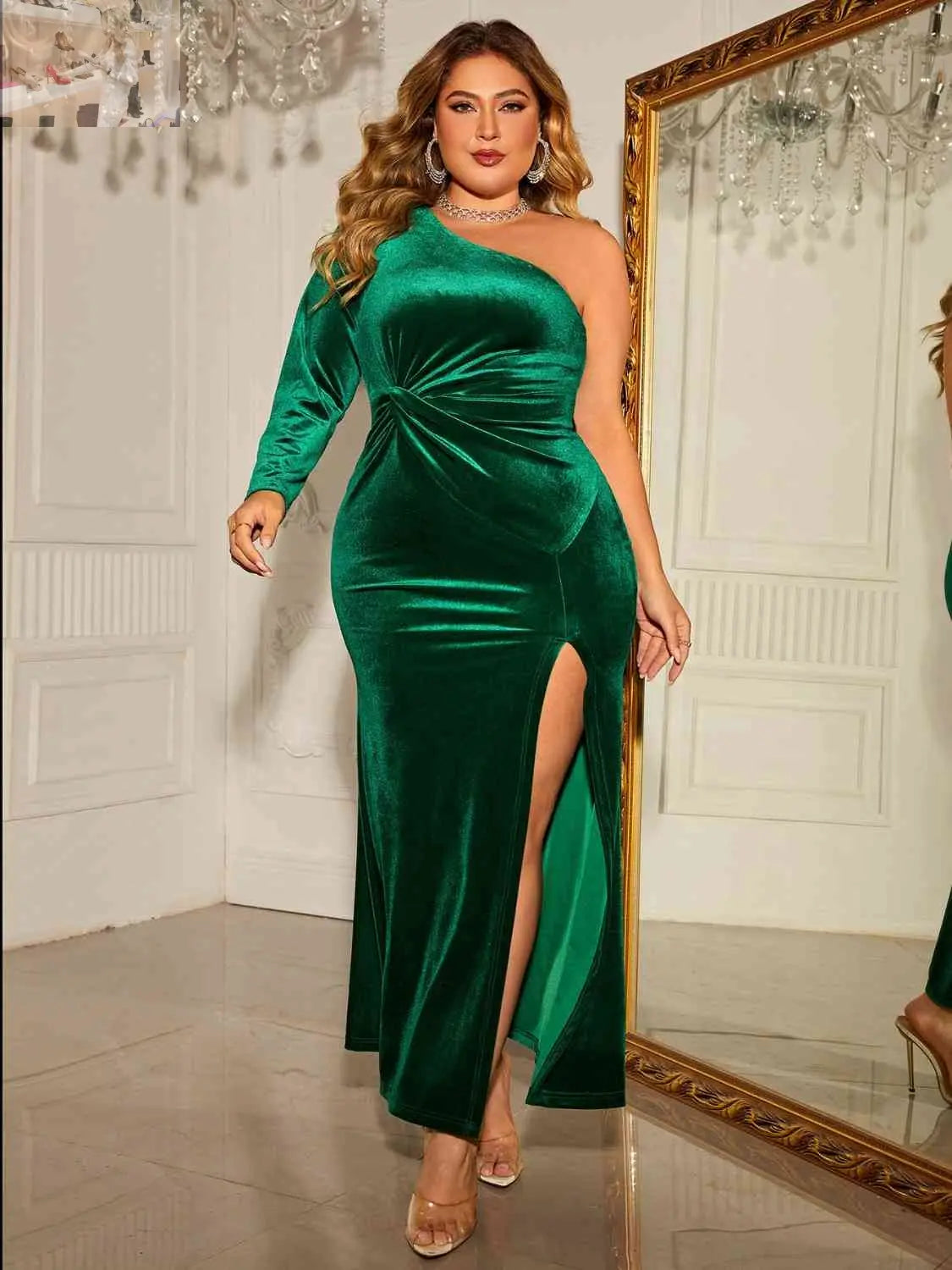 Plus Size One-Shoulder Twisted Split Dress - MegaSuperStar