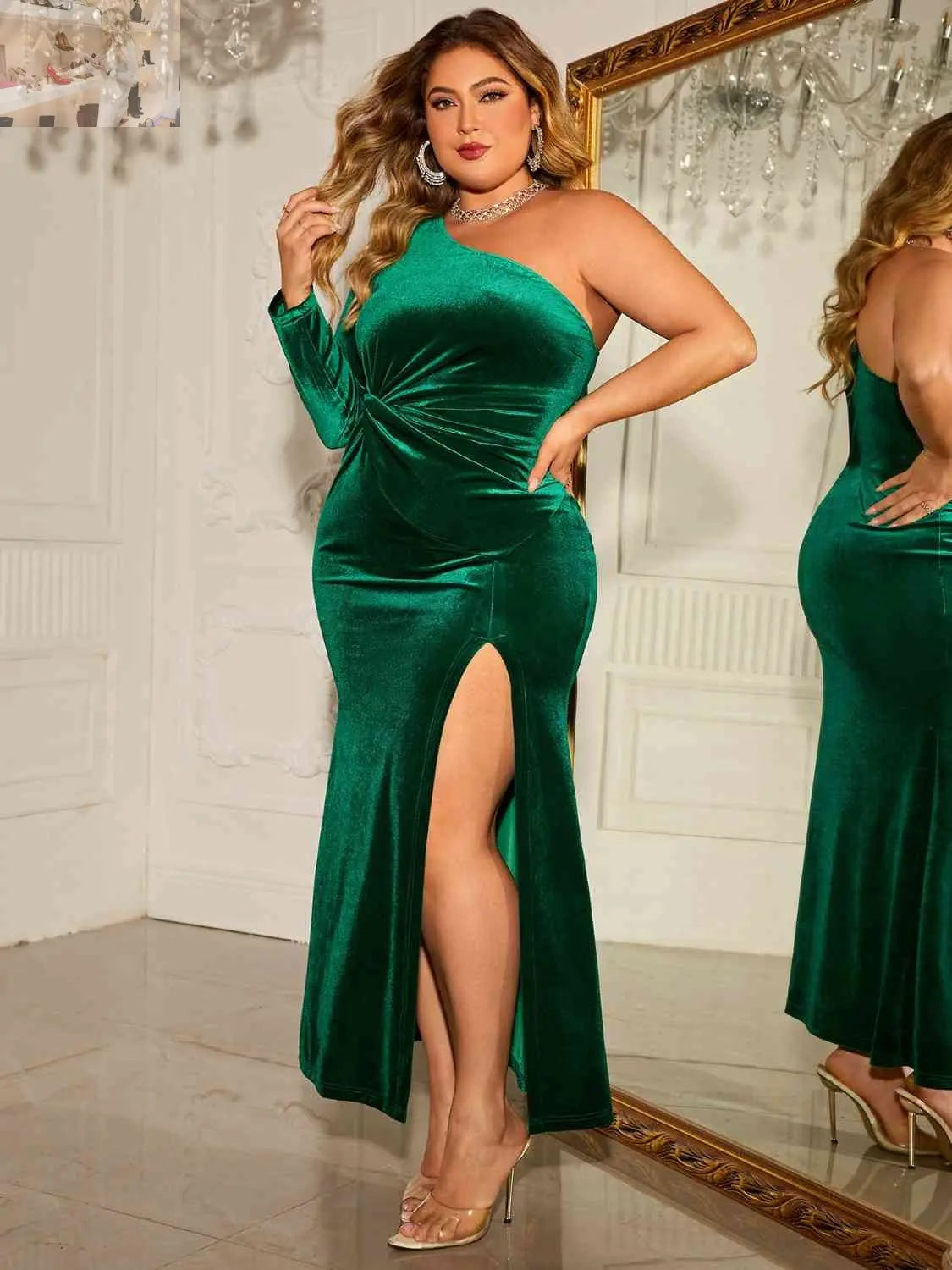 Plus Size One-Shoulder Twisted Split Dress - MegaSuperStar