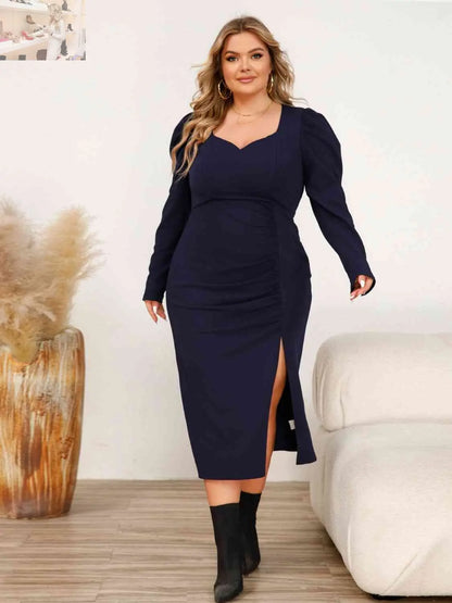 Plus Size Sweetheart Neck Split Midi Dress - MegaSuperStar