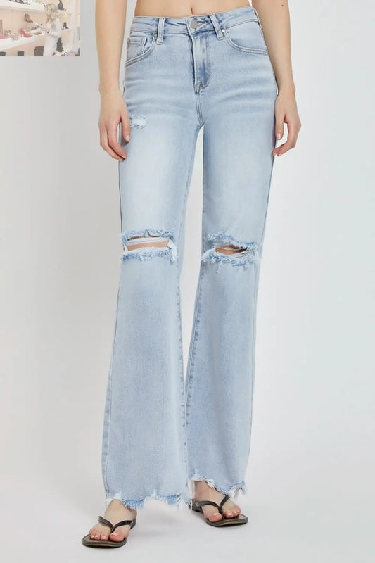 RISEN Full Size High Rise Distressed Wide Leg Jeans