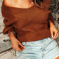 Rib-Knit Drop Shoulder V-Neck Sweater - MegaSuperStar