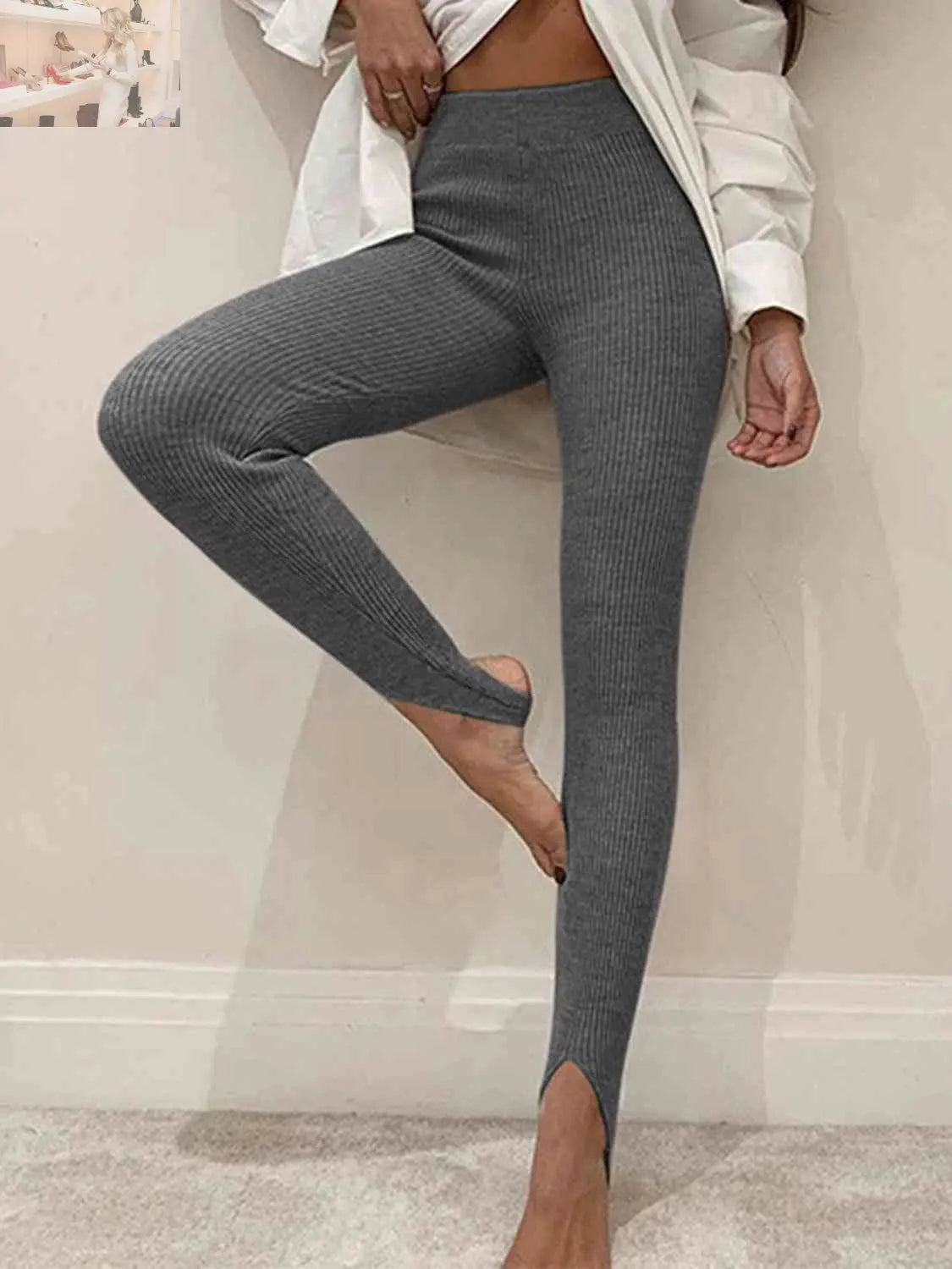 Ribbed Mid Waist Leggings - MegaSuperStar