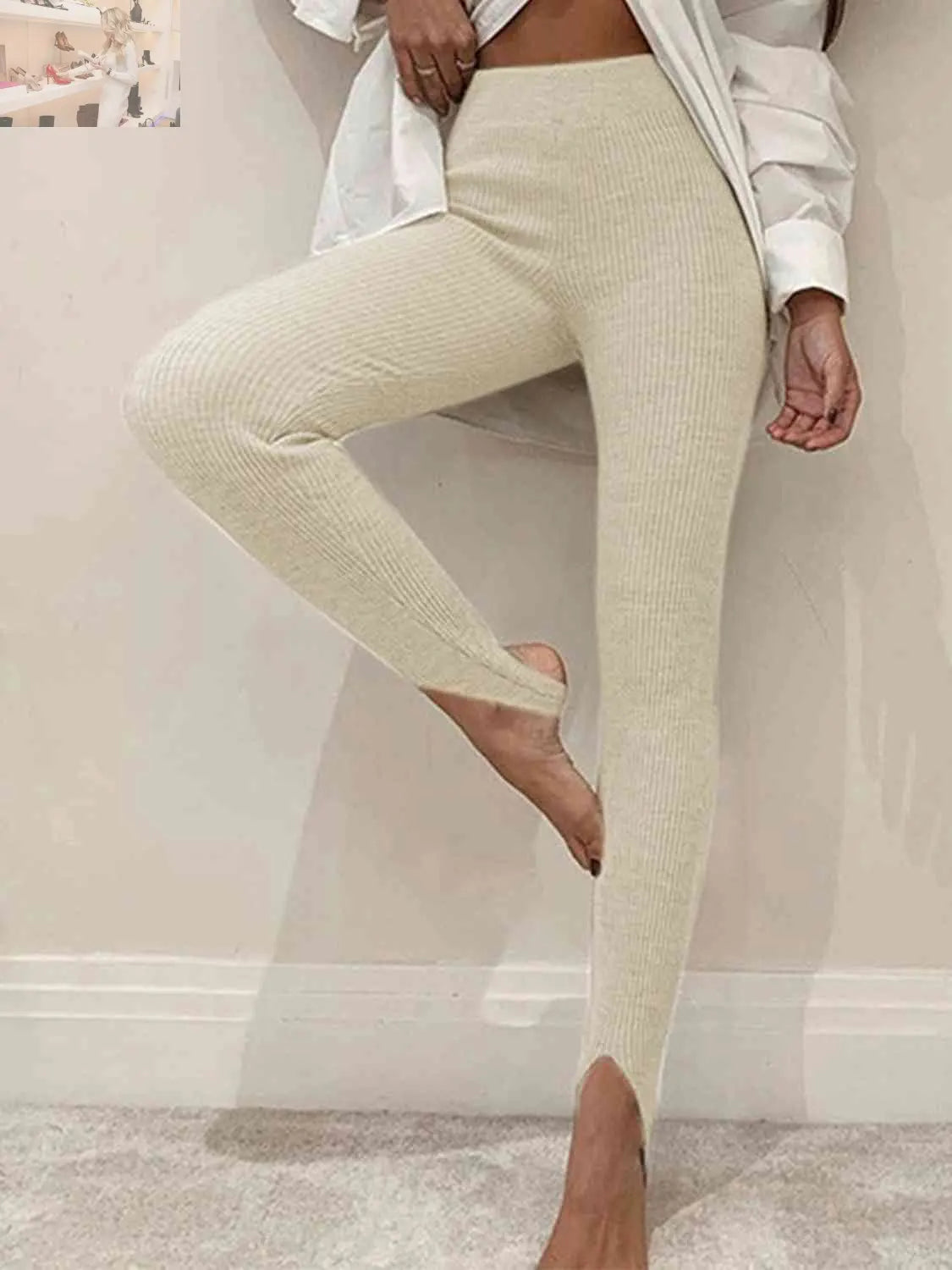 Ribbed Mid Waist Leggings - MegaSuperStar