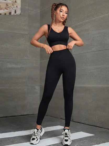 Ruched Tank and Leggings Sport Set - MegaSuperStar