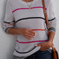 Striped Ribbed Round Neck Long Sleeve Sweater - MegaSuperStar