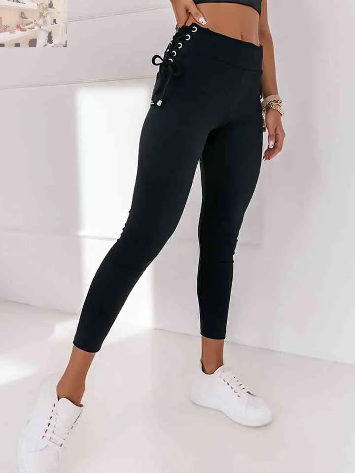 Wide Waistband Lace-Up Leggings - MegaSuperStar