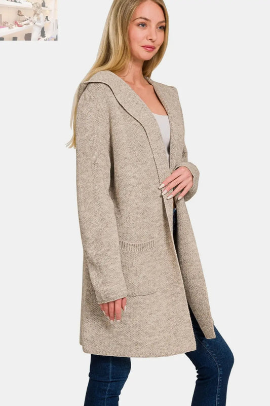 Zenana Hooded Open Front Sweater Cardigan