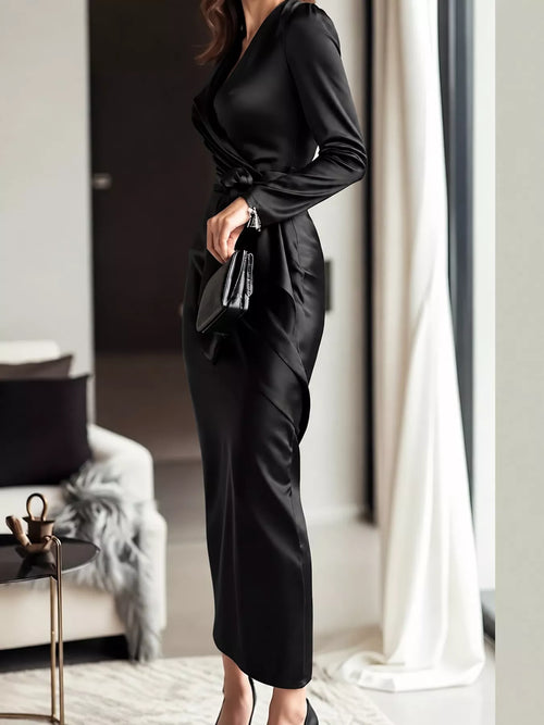 Customer styling Satin Surplice Long Sleeve Dress