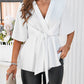 Surplice Tie Waist Half Sleeve Blouse