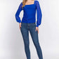 ACTIVE BASIC Square Neck Mesh Long Sleeve Top with Shirring - MegaSuperStar