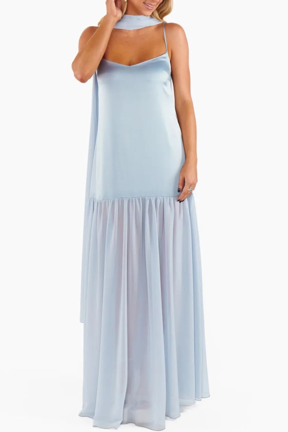💕 Adjustable Strap Maxi Dress with Scarf - Perfect Summer Style 💕 - MegaSuperStar