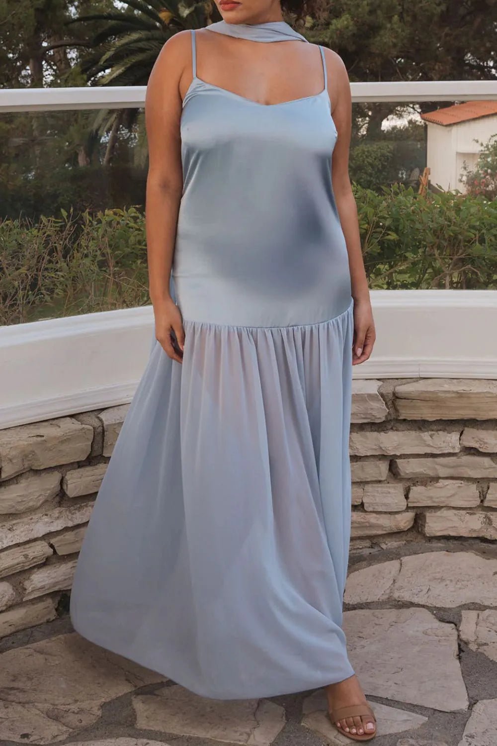 💕 Adjustable Strap Maxi Dress with Scarf - Perfect Summer Style 💕 - MegaSuperStar