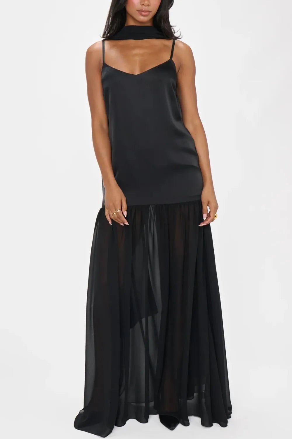 💕 Adjustable Strap Maxi Dress with Scarf - Perfect Summer Style 💕 - MegaSuperStar