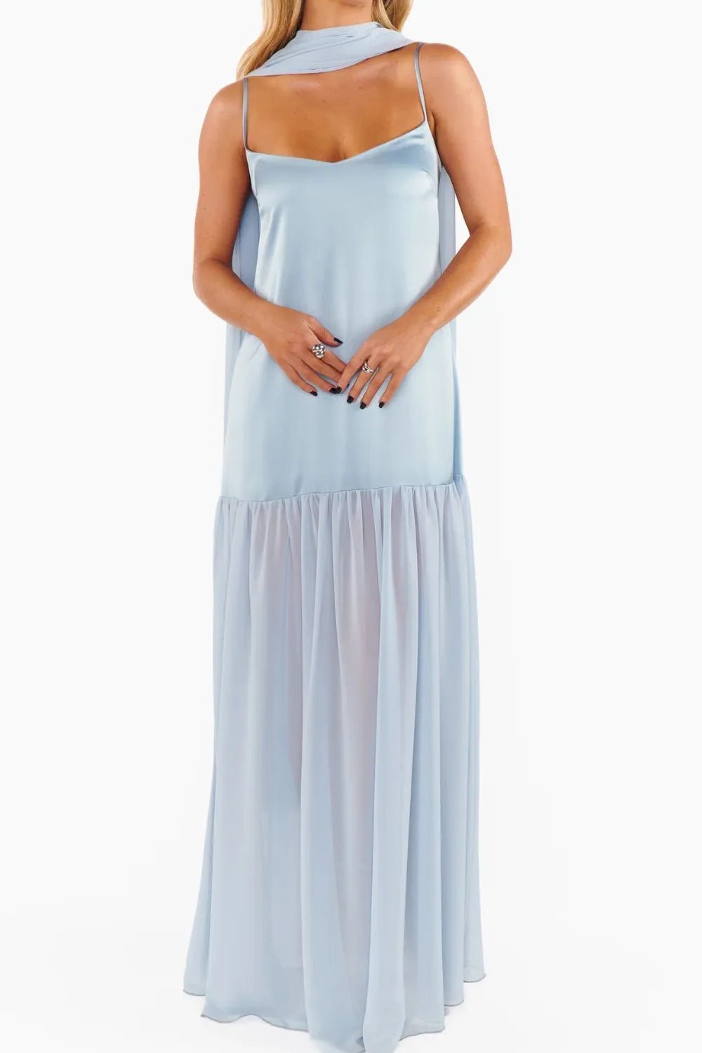 💕 Adjustable Strap Maxi Dress with Scarf - Perfect Summer Style 💕 - MegaSuperStar