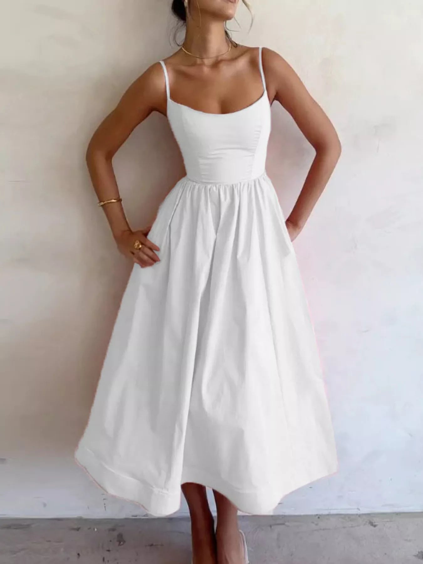 💃 Adjustable Strap Scoop Neck Midi Dress 💃 - MegaSuperStar