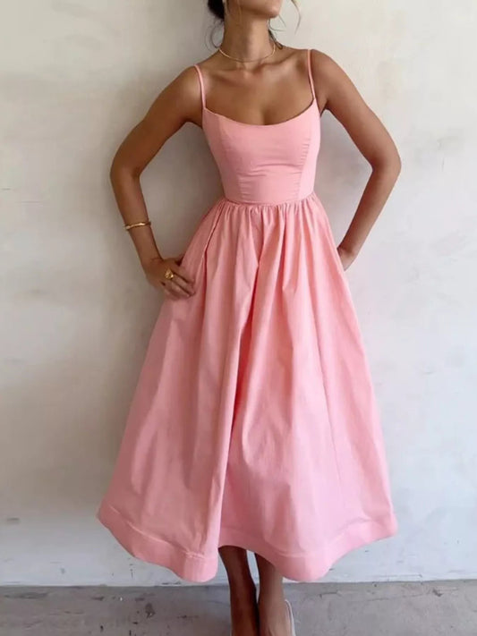 💃 Adjustable Strap Scoop Neck Midi Dress 💃 - MegaSuperStar