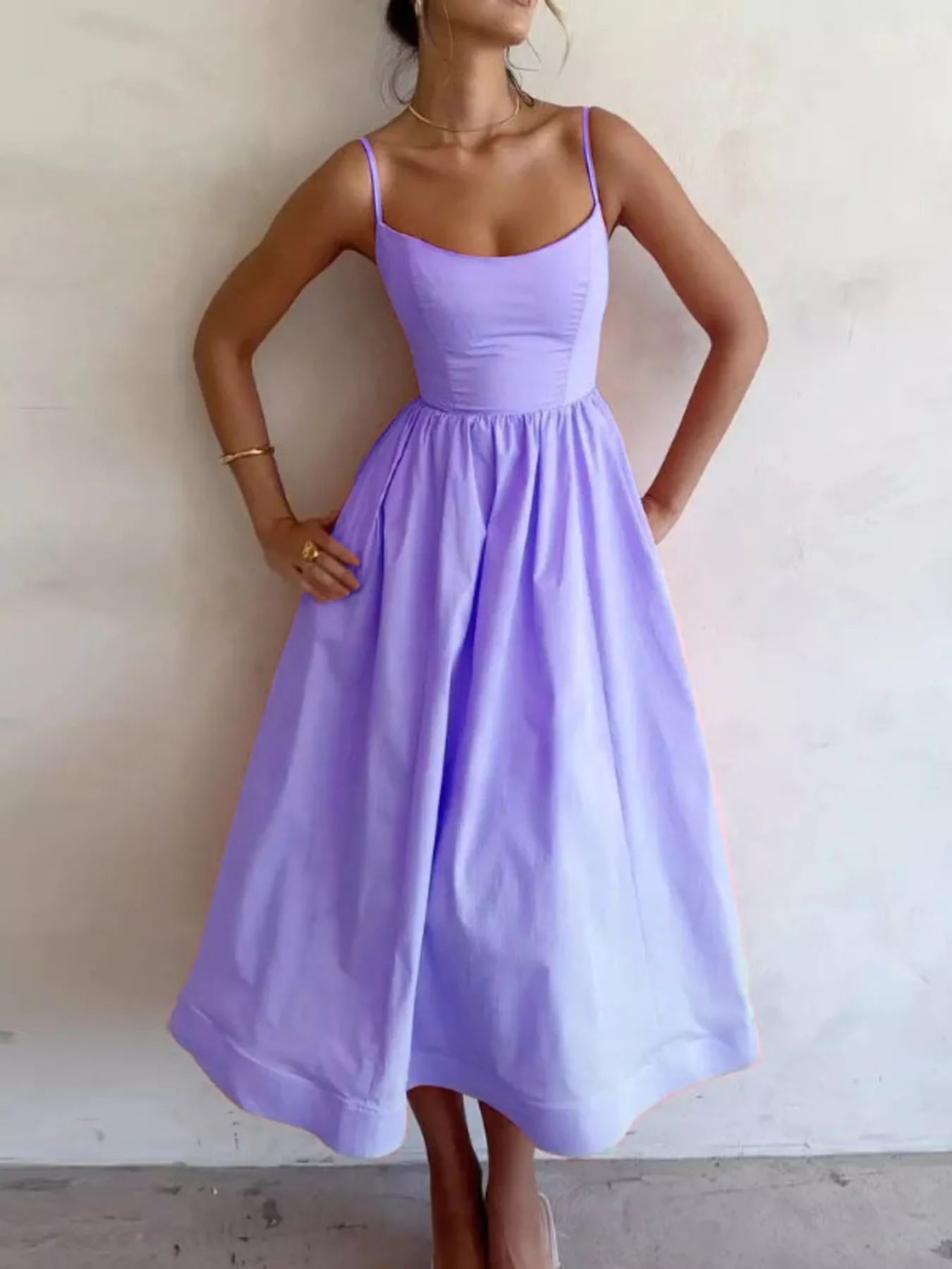💃 Adjustable Strap Scoop Neck Midi Dress 💃 - MegaSuperStar