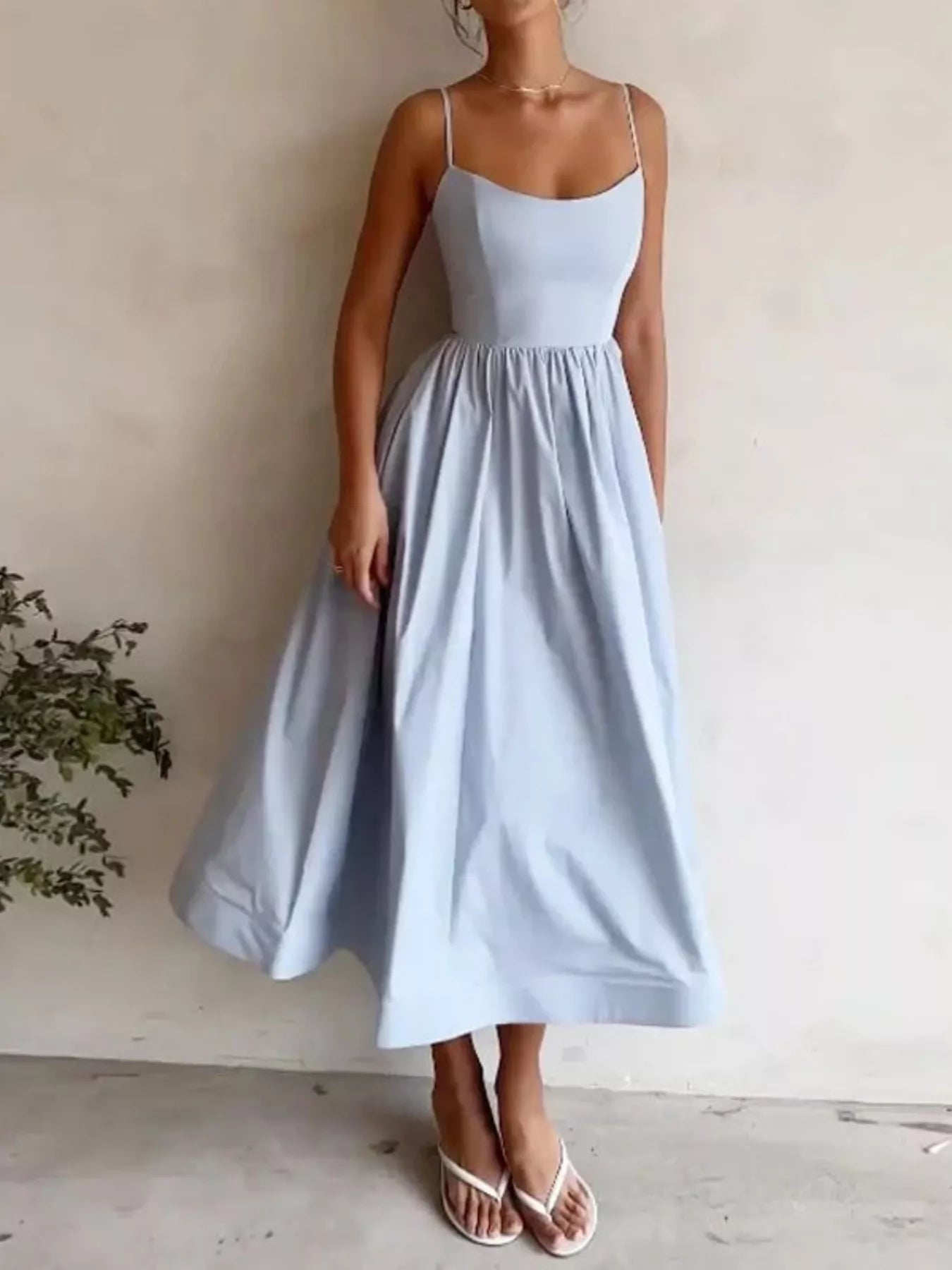 💃 Adjustable Strap Scoop Neck Midi Dress 💃 - MegaSuperStar