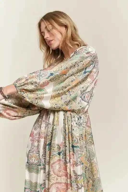 ADORA Batwing Sleeve Dress - Printed V - Neck Design for Effortless Style - MegaSuperStar