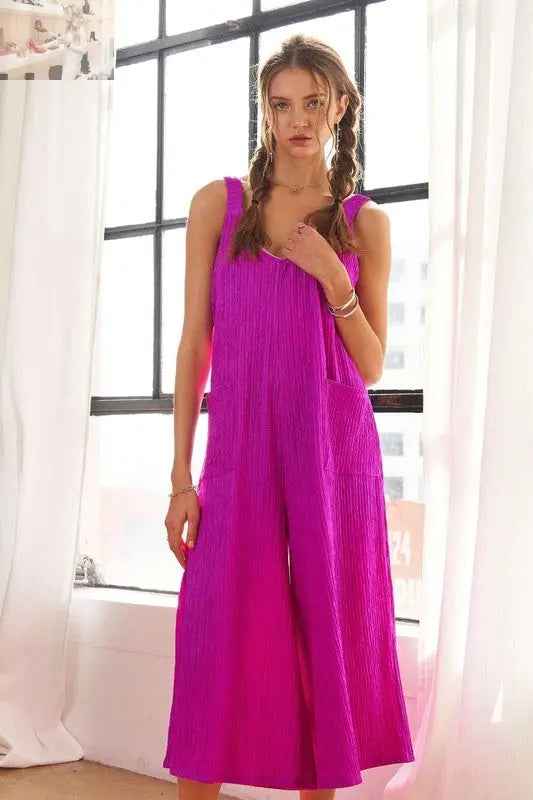 ADORA Textured Wide - Leg Jumpsuit for Effortless Style - MegaSuperStar