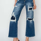 Risen Full Size High Rise Patch Detailed Wide Leg Crop Jeans