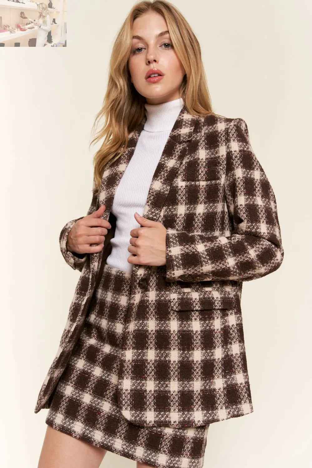 And The Why Full Size Plaid Brushed Blazer for Effortless Style - MegaSuperStar