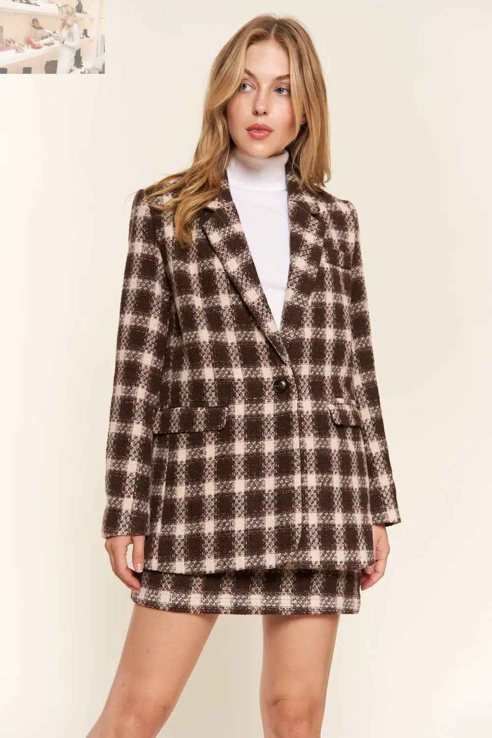 And The Why Full Size Plaid Brushed Blazer for Effortless Style - MegaSuperStar