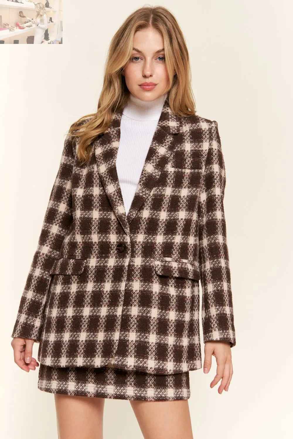And The Why Full Size Plaid Brushed Blazer for Effortless Style - MegaSuperStar