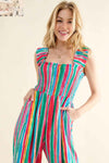 💕 And The Why Full Size Striped Smocked Jumpsuit for Effortless Style 💕 thumbnail