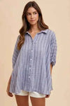 🌸 Annie Wear Striped Shirt - Stylish Button Up Half Sleeve Design 🌸 thumbnail