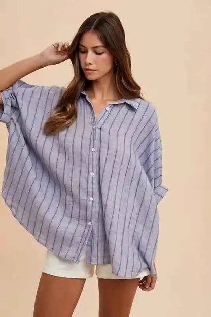 Annie Wear Striped Shirt - Stylish Button Up Half Sleeve Design - MegaSuperStar
