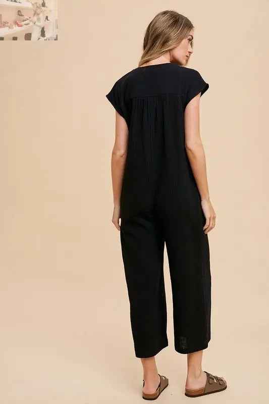 Annie Wear Wide Leg Jumpsuit with Button Detail and Pockets - MegaSuperStar