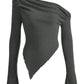 Asymmetrical One - Shoulder Ribbed Knit Top - MegaSuperStar