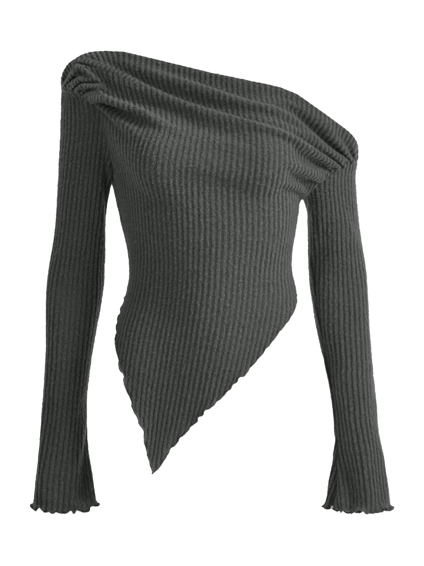 Asymmetrical One - Shoulder Ribbed Knit Top - MegaSuperStar