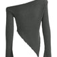 Asymmetrical One - Shoulder Ribbed Knit Top - MegaSuperStar