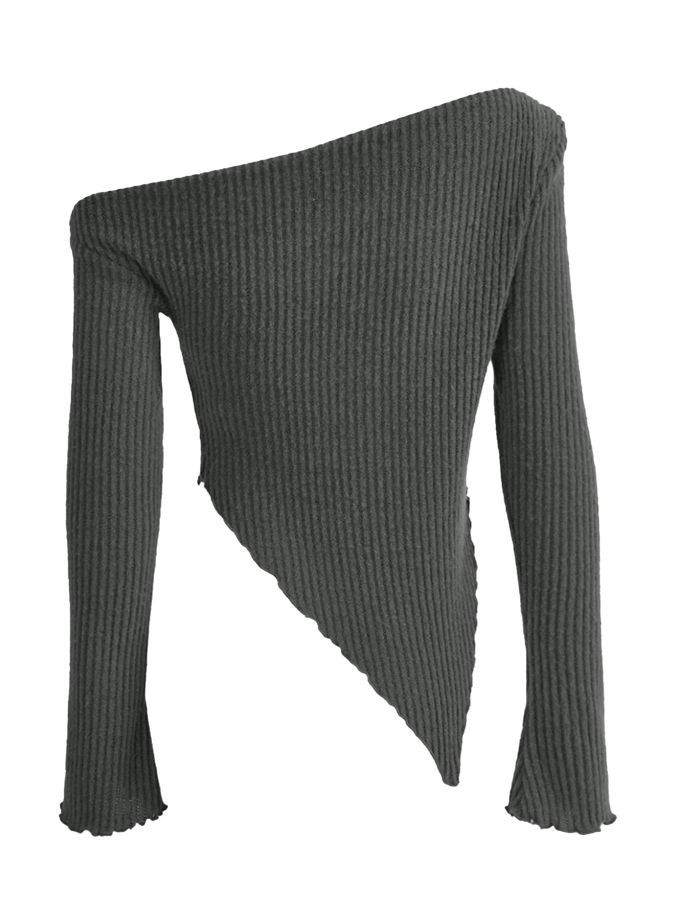 Asymmetrical One - Shoulder Ribbed Knit Top - MegaSuperStar